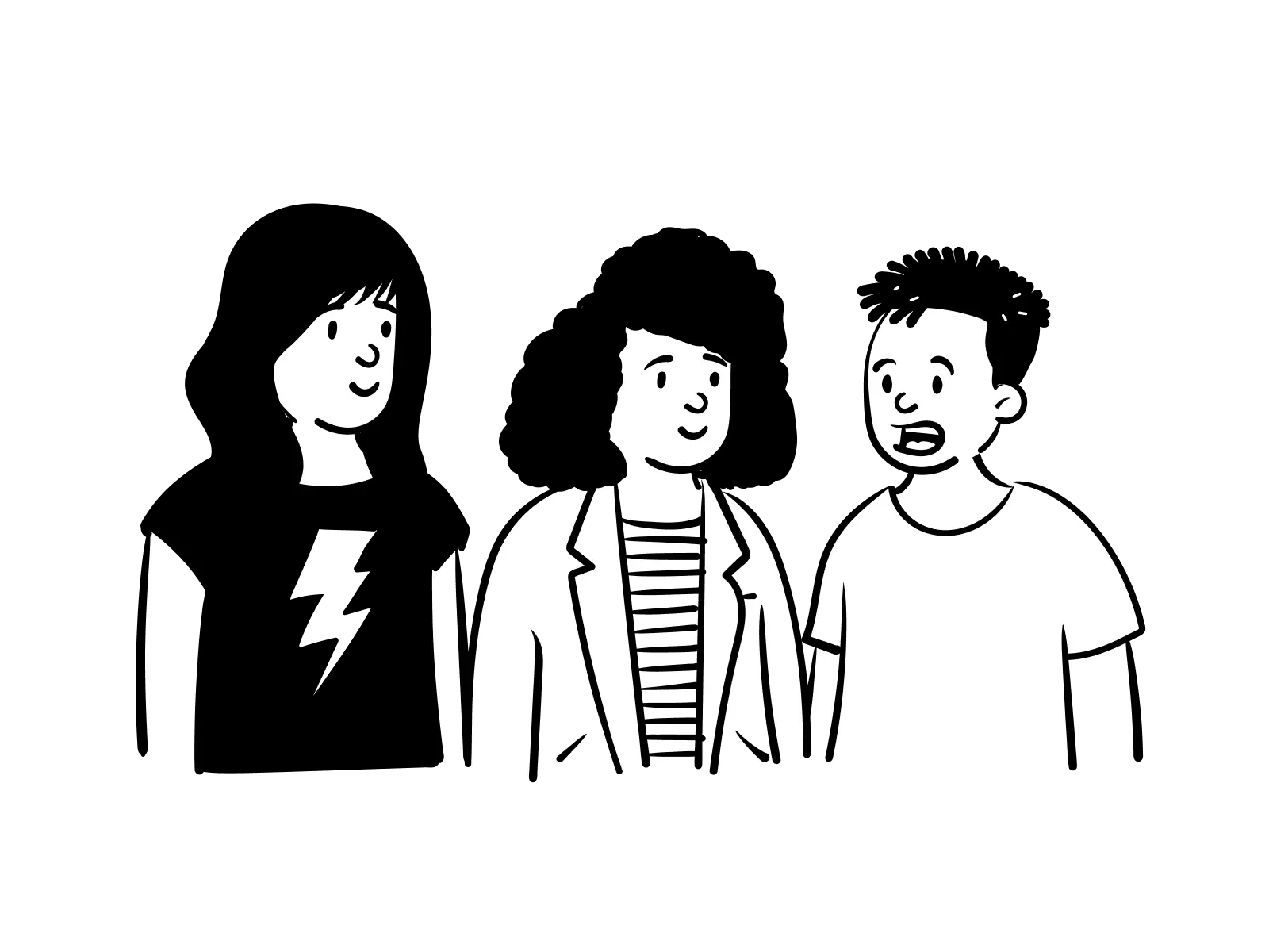 Three illustrated people smiling and chatting together